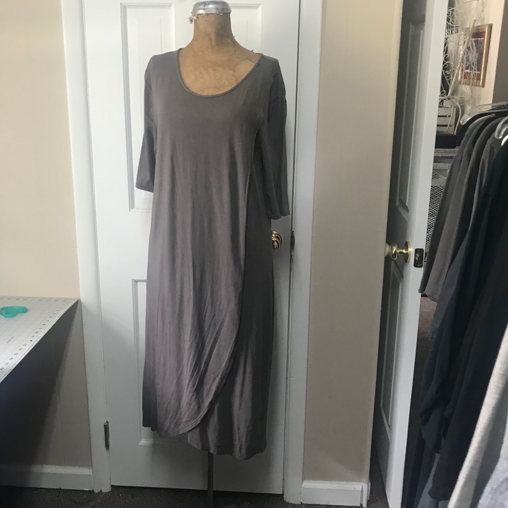 Mododoc Crossover Front Knit Dress Stone Faux Wrap